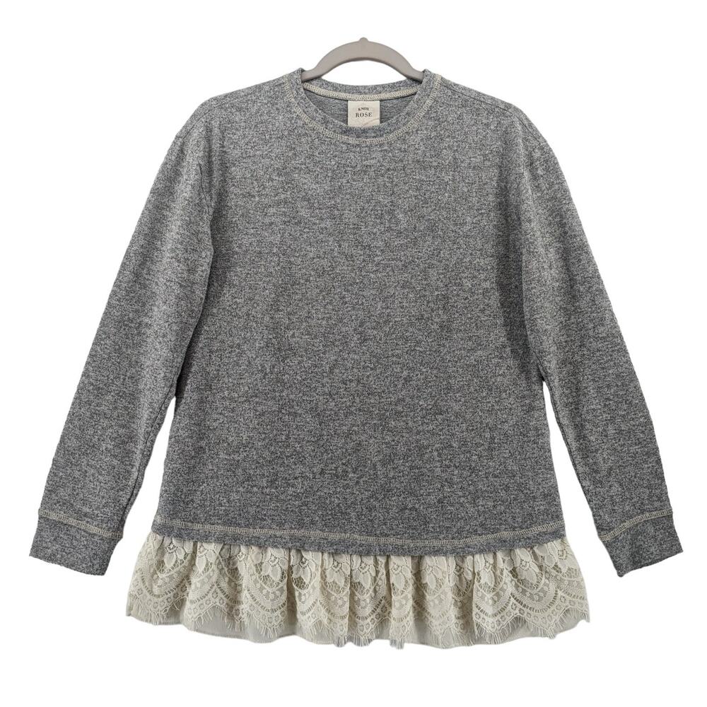 Knox Rose Peplum Sweater Womens XS‎ Gray Ivory Lace Lined Crew Neck Long Sleeves